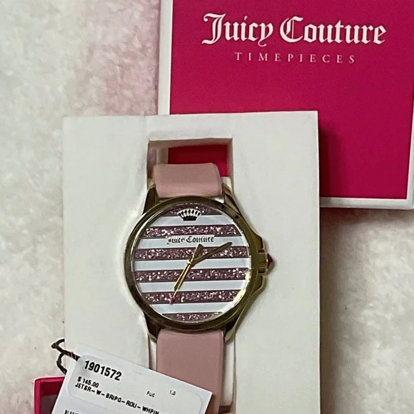Juicy Couture Pink/White Watch!!! NEW-JUICY COUTURE SURFSIDE WHITE SILICON BAND+PINK+CRYSTAL  main image 4
